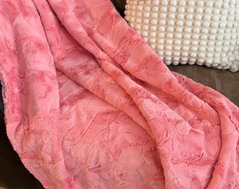 Minky deken koraalroze verbergen | Luxe knuffel minky | Minkydeken voor baby's, peuters, kinderen en volwassenen | Minky reisdeken