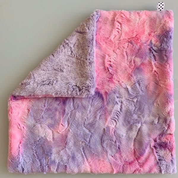 Sorbet Unicorn Tie Dye Baby Girl Minky Lovey Blanket | Aster Purple Heather Hide Luxe Cuddle Blanket | Pink & Purple Baby Minky Lovie