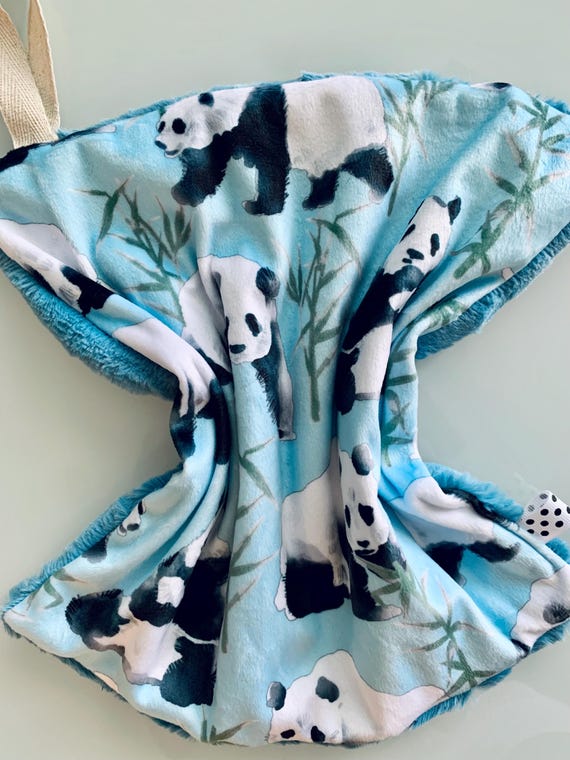 Minky Binky Buddy Lovey | Panda Bear Bamboo Cuddle Print | Blue