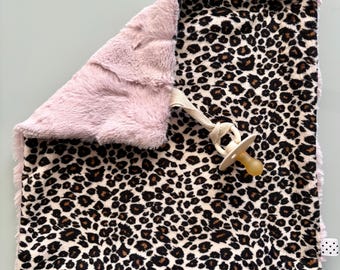 Minky Binky Buddy Lovey | Cheetah Print Cuddle | Pink Hide Luxe Cuddle Blanket | Baby Girl Minky Pacifier Lovie