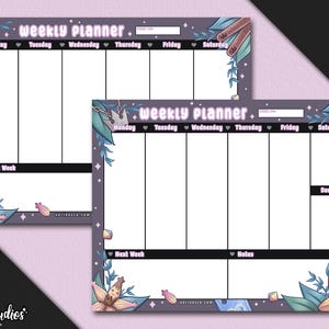Planejador semanal inspirado em Kingdom Hearts (versão preta/roxa) para impressão, planejador de programação semanal, lista de tarefas, notas, tamanho A4 e carta dos EUA