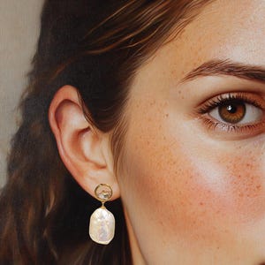 Large Baroque Pearl Drop Earrings: 925 Sterling Silver, Rectangular Pearl