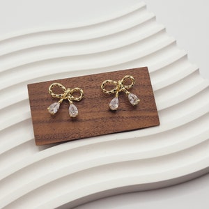 Gold Bow Earrings, Dainty Bowknot Stud Earrings, Gold Bow Tie Earrings, Bow Tie Diamond Earrings, Gold Bowknot Earrings, Gift for Her