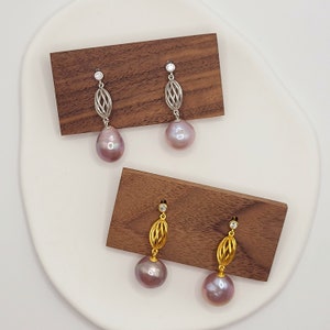 Sterling Silver Pearl Drop Earrings: Gold Plated Net, Wedding Jewelry