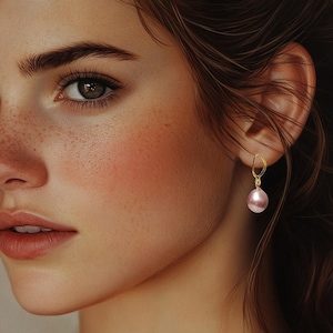 Gold Oval Pearl Drop Earrings/ Oval-shaped Pearl Earrings/ Pink Pearl Earrings/ Sterling Silver Oval Earrings/ Minimalist Pearl Earrings
