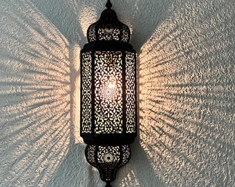 Handmade Moroccan Brass Wall Sconce, Boho Lantern Lighting