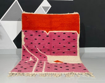 Fabuleux tapis Boujad, tapis rose, tapis marocain orange, tapis berbère, tapis en laine fait main, tapis marocain personnalisé