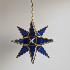 Handmade Moroccan Brass Star Pendant Light, Boho Glass Lantern