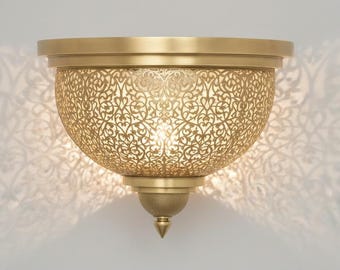 Handmade Moroccan Brass Wall Sconce Light, Filigree Boho Lamp