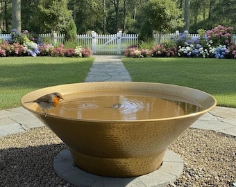 Handcrafted Brass Bird Bath, Garden Art, Outdoor Water Feature