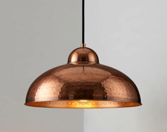 Handmade Moroccan Copper Pendant Lamp, Hammered Dome Lighting