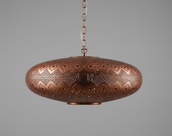 Handmade Copper Pendant Light: Moroccan Boho Lamp Shade