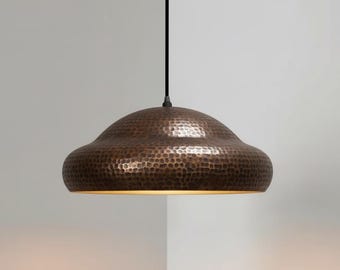Ręcznie robiona miedziana lampa wisząca, styl Art Boho Home, oświetlenie marokańskie, abażury w kształcie kopuły