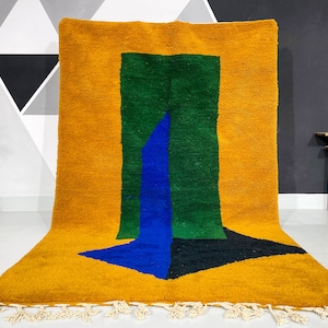Moroccan rug, yellow beni ourain rug, berber carpet, handmade wool rug, Moroccan wool rug, sheep wool carpet, home decor rug