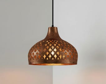 Ceiling Dome Pendant Lamp , Copper Hanging Light, Moroccan Lampshades, Kitchen Island, Boho Home Decor