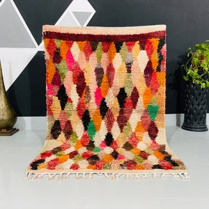 Moroccan Small rug, Floor Home decor rug, Berber Vintage rug, Boujaad rug, Colorful wool rug, Handwoven rug, Boho rug.