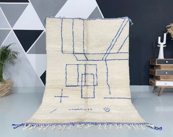 White and Blue rug - Moroccan Berber carpet - Handmade Custom rug
