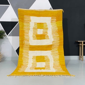 Moroccan kilim rug, Yellow rug, Handmade wool rug, Berber carpet, Beni Ourain rug, Tribal Berber rug, Authentic carpet