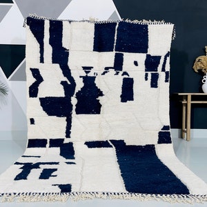 White and Blue Berber rug - Handmade Custom carpet - Modern Moroccan rug