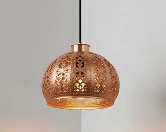 Art Boho Home Decor, Handmade Copper Pendant Light,  Moroccan Lighting