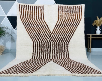 Handmade Beni Ourain Rug: All Sizes, White & Brown Moroccan Wool Rug