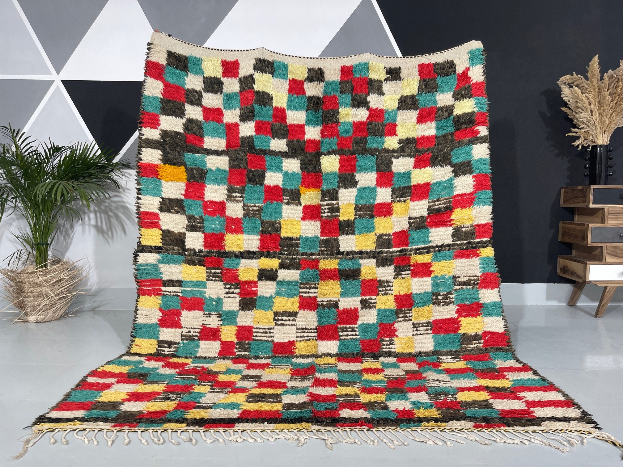 Handmade Checkered Moroccan Rug: Colorful Berber Wool Carpet - Etsy