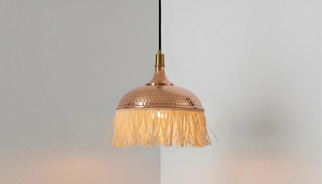 Handmade Copper Raffia Pendant Light, Boho Woven Lamp Shade - Etsy