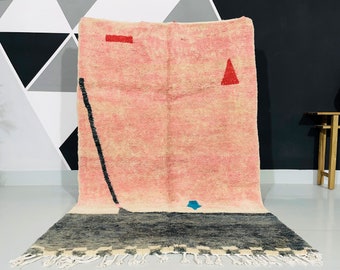 Handmade Pink Beni Ourain Rug: Moroccan Berber Wool Carpet