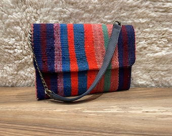 Vintage Moroccan Kilim Clutch: Tribal Crossbody Bag