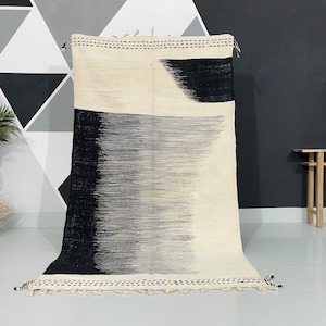 Custom  Moroccan kilim rug, Contemporary carpet , Handmade rug , Black and White rug, Wool Berber Carpet