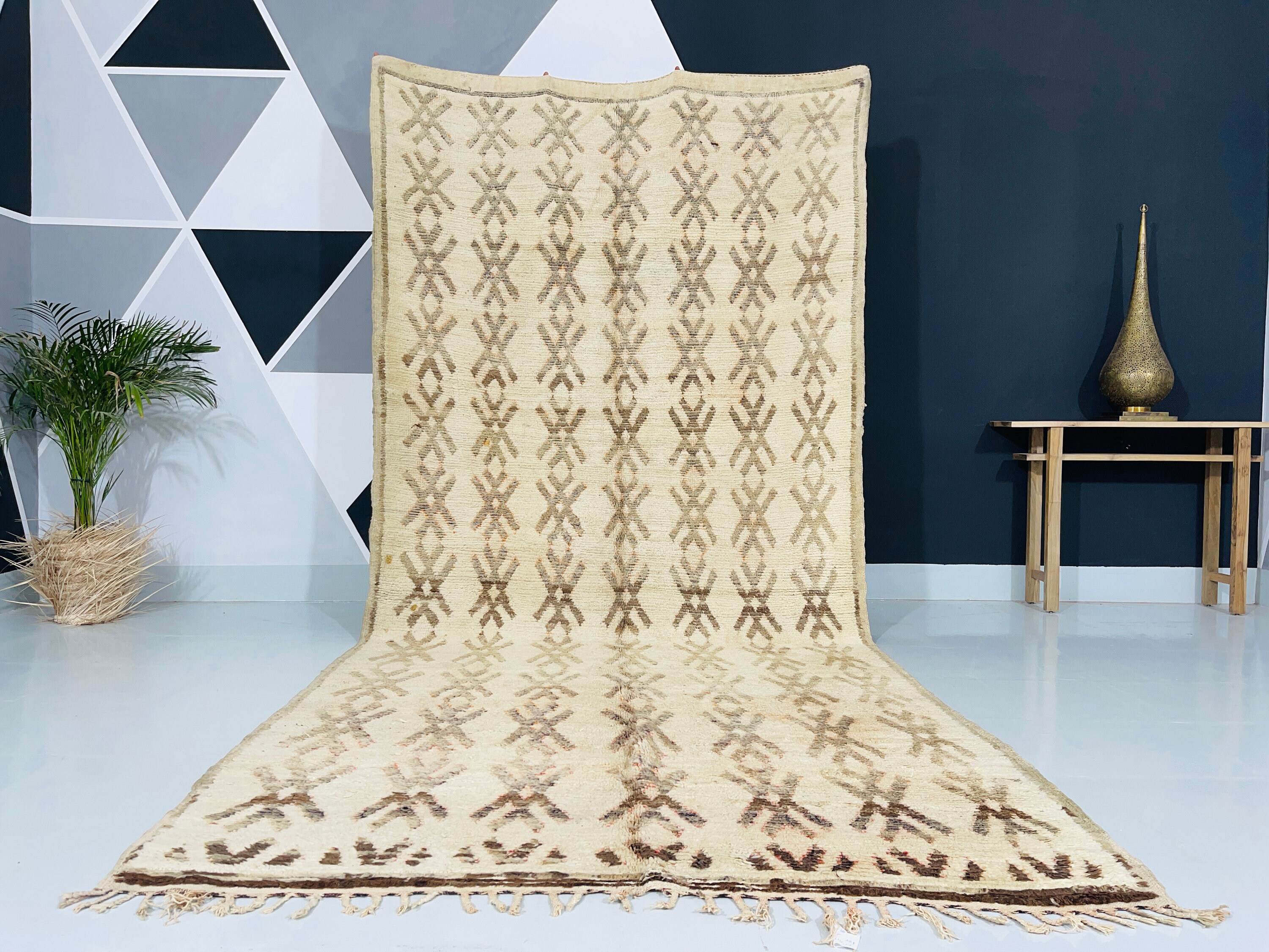 Tapis Berbère Marocain Beni Ourain Fait Main Laine Vintage 100x150 Cm