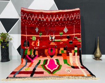 Carpet Boujaad, Carpet for living room, Berber rug, Berber checkered rug, colorful rug, Berber carpet, Moroccan boho rug, red carpet