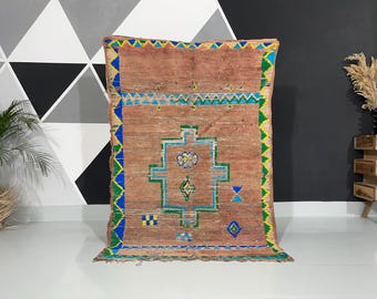 Colorful Azilal, Handmade Moroccan Wool Rug (4.4 ft x 6.2 ft)