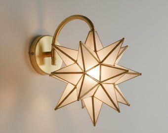 Handmade Moroccan Brass Star Sconce, Boho Wall Light
