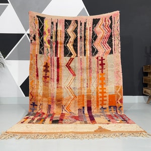 Vintage Faded Boujaad Rug, Colorful Monotone Moroccan Rug Area carpets 7x10ft image 1
