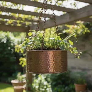 Vaso da fiori marocchino in rame, fioriera sospesa in rame martellato, decorazione per interni/esterni