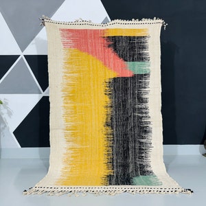 Modern Beni Ourain kilim Moroccan rug, Flat wool rug, Handmade Berber rug, Flat rug, Yellow kilim rug, Kilim Carpet rug