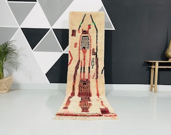 Handmade Wool Berber Runner Rug: Vintage Moroccan Design, 2.7x10.5 ft
