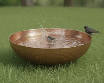 Handcrafted Hammered Copper Bird Bath, Wave Garden Art