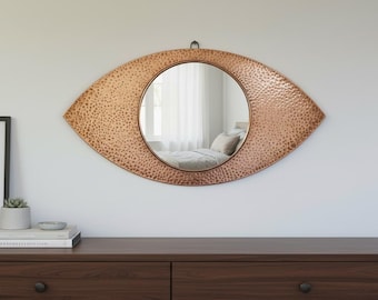 Handmade Hammered Copper Eye Mirror, Rustic Wall Decor