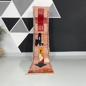 Cute Moroccan Runner - Boujaad Runner - Moroccan Runner Pink - Vintage Berber Runner - Hallway Rug - Colorful Runner Rug Morocco Runner Rug