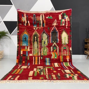 Boujaad Teppich, Berber Teppich, Wollteppich, Marokkanischer Teppich, Vintage Teppich, Wohndekor Teppich, Roter Teppich
