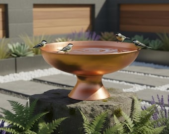 Handcrafted  Copper Bird Bath  ; Garden Art  Pole