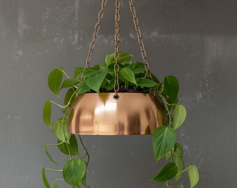 Handmade Hammered Copper Hanging Planter, Elegant natural Finish