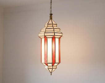 Traditional glass and copper pendant light