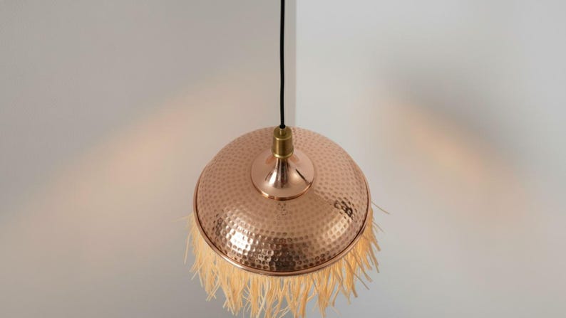 Handmade Copper Raffia Pendant Light, Boho Woven Lamp Shade - Etsy