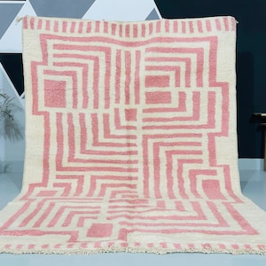 Geometric Moroccan rug pink - Beni ourain rug - Soft Wool rug - Abstract Pink rug - Berber Carpet - Morocco Area rug - Bohemine rug.
