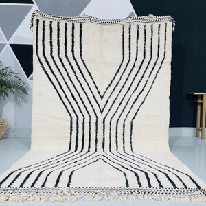 Alfombras hechas a medida - Alfombra Beni Ourain - Alfombra marroquí personalizada - Alfombra blanca y negra - Alfombra a rayas - Alfombra de área grande - Tapis Berbere
