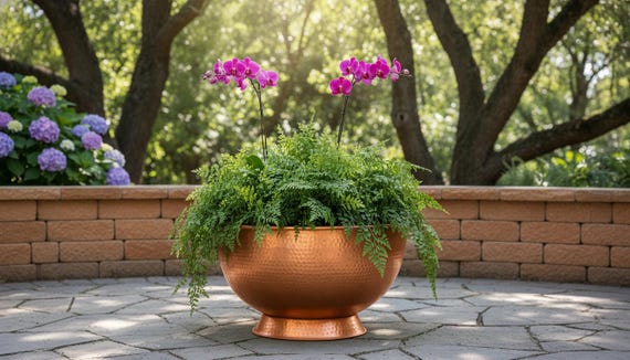 Hammered Copper Garden Planter, Rustic Moroccan Home Decor - Etsy