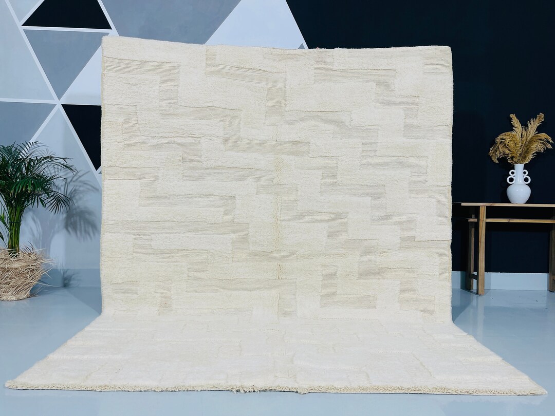 Custom Ivory Beni Ourain Rug: Hand-knotted Moroccan Wool Area Rug - Etsy